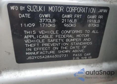 2010 Suzuki Sx4 Le z USA, uszkodzony, nr VIN JS2YC5A28A6302731